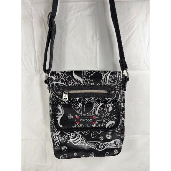 SAKROOTS Artist Circle Small Messenger crossbody Bag- PEACE- Black/white - Picture 1 of 12